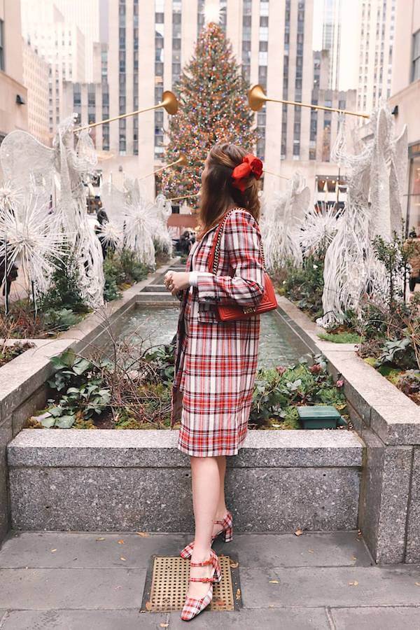 Classic Plaid Dress With Festive Accessories