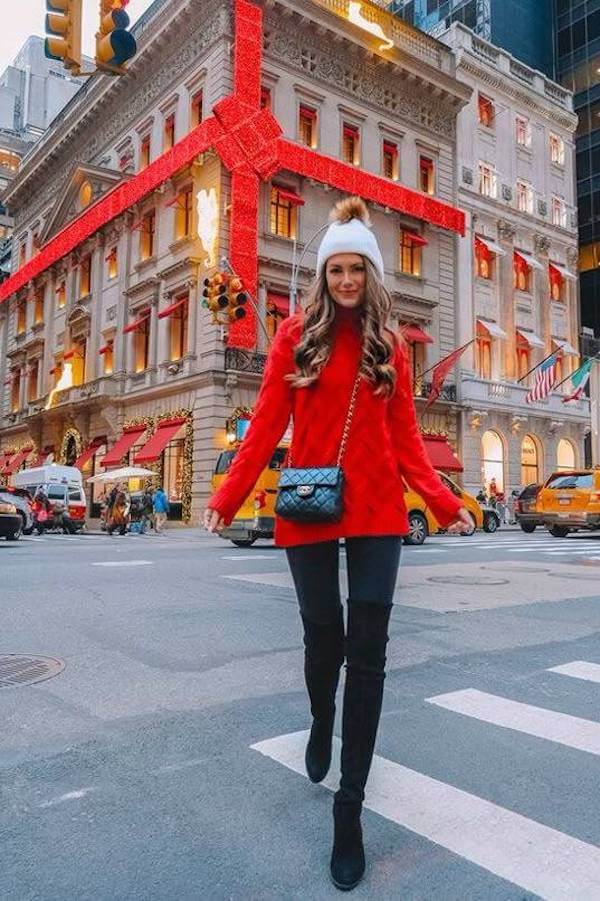 Classic Red Sweater with Black Leggings