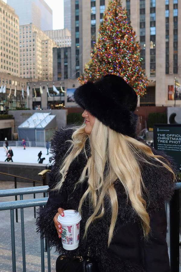 Black Faux Fur Coat and Hat Holiday Look