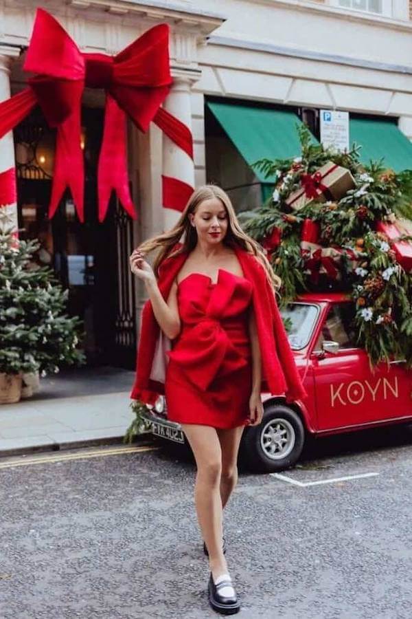 Red Bow Dress Holiday Party Look