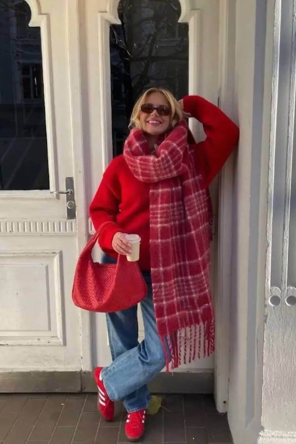 Casual Red Sweater and Jeans Holiday Outfit