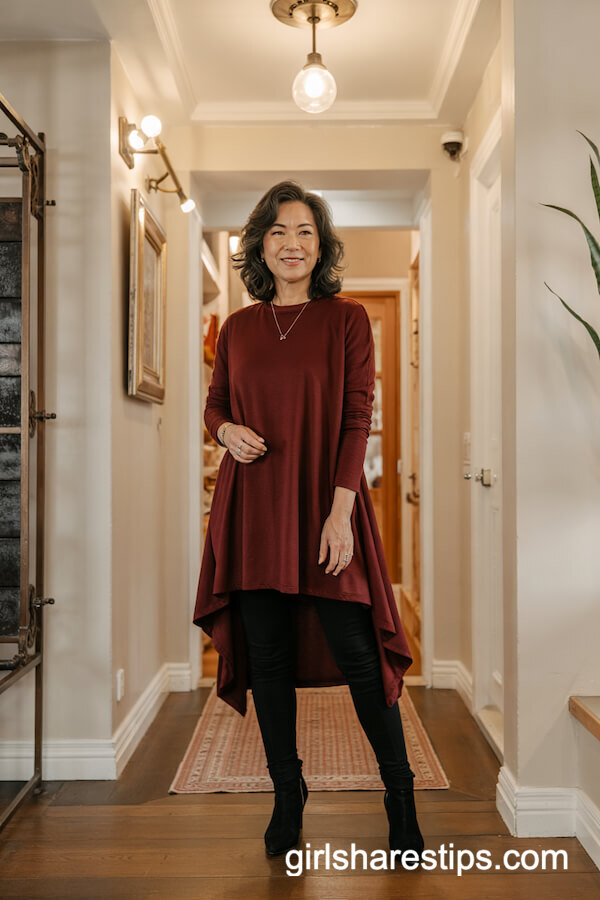 Burgundy Tunic Dress and Tall Boots