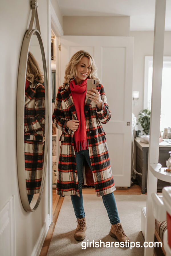 Bold Plaid Coat with Skinny Jeans