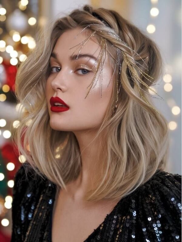Textured Bob with Festive Tinsel Accents