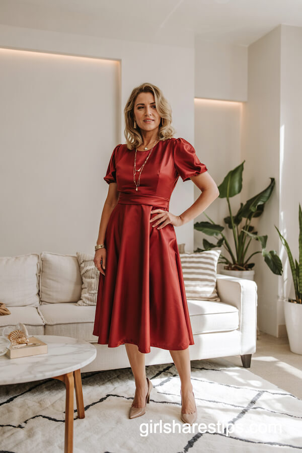 Classic Red Dress with Gold Accents