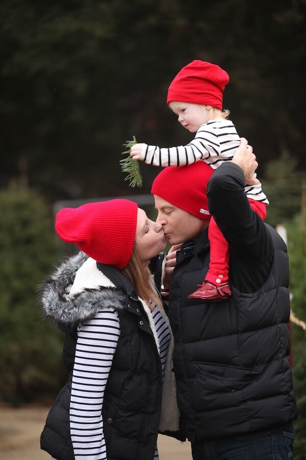 Striped Sweaters with Red Beanies