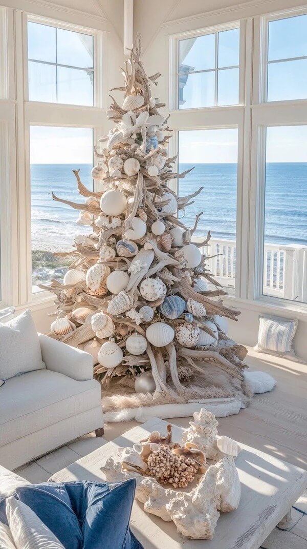 Driftwood and Seashell Christmas Tree