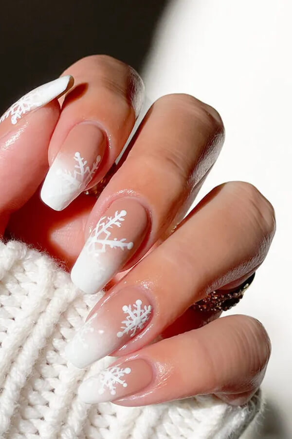 White Snowflake Ombre Nails