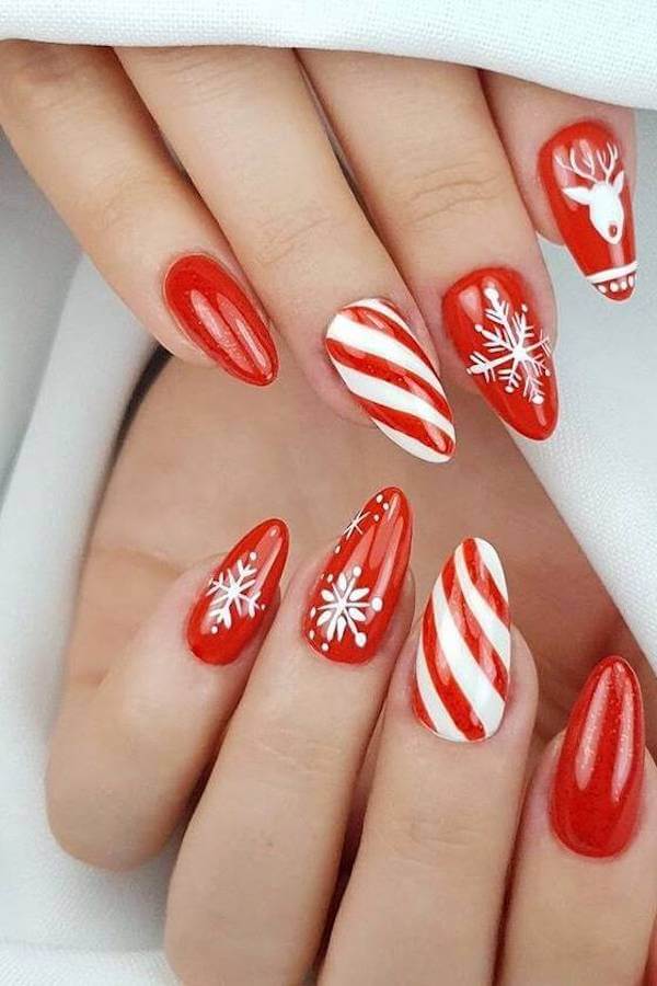 Classic Red and White Christmas Nails