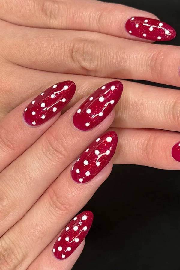 Red and White Polka Dot Christmas Nails