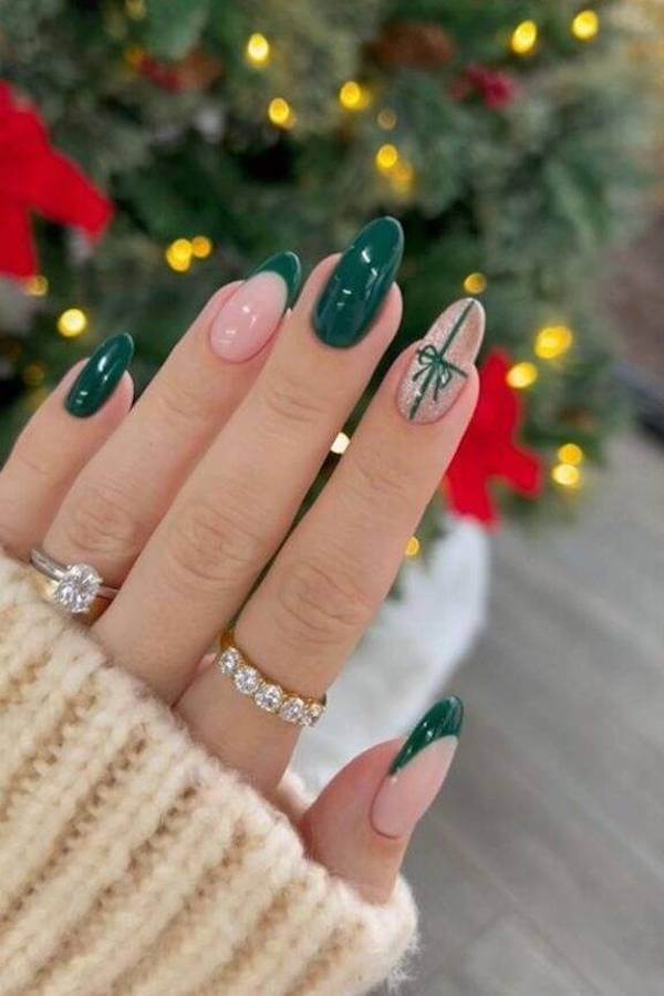 Green and Nude Gift Wrap Nails