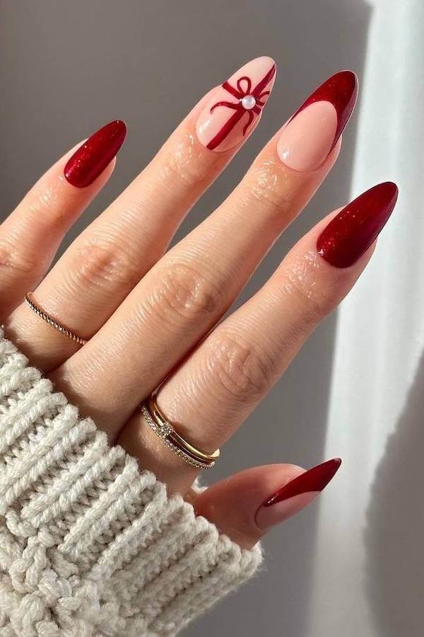 Red Gift Bow Nails