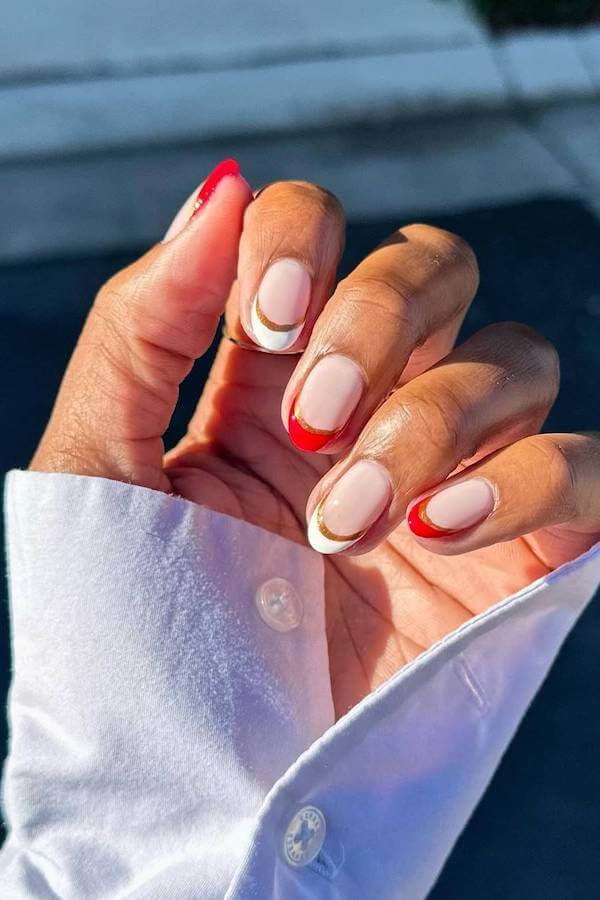 Red and Gold French Tip Nails