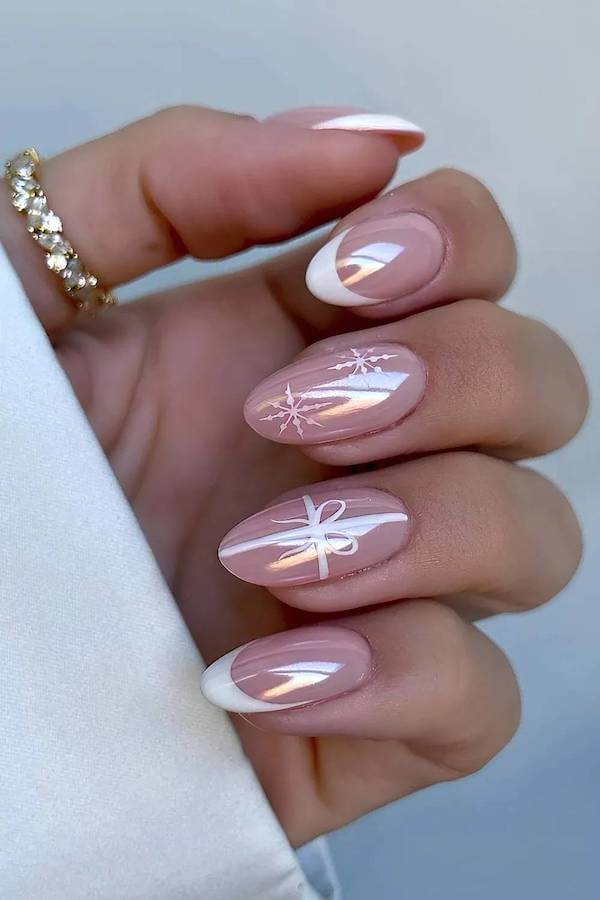 Elegant Pearl French Christmas Nails