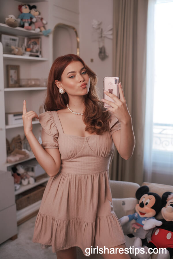 Ruffled Blush Mini Dress With Pearl Earrings & Disney Plush Accents