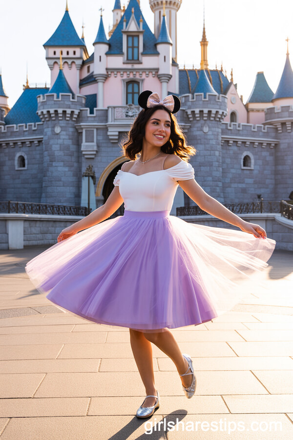 Pastel Purple Tulle Skirt With Off-Shoulder Top & Sparkly Minnie Ears