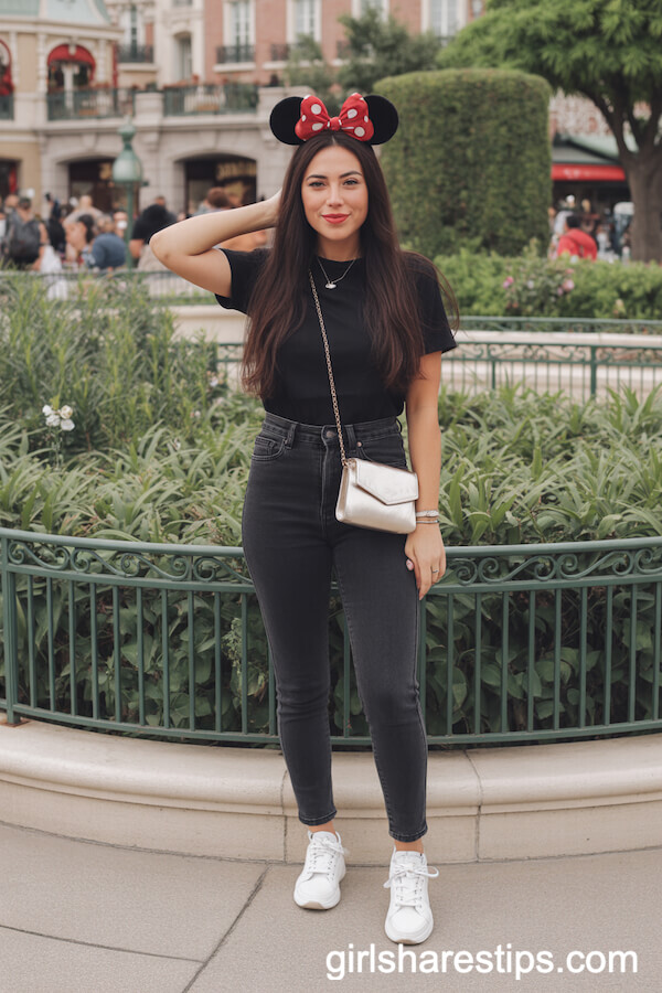 All-Black Outfit With Classic Minnie Ears Crossbody Bag