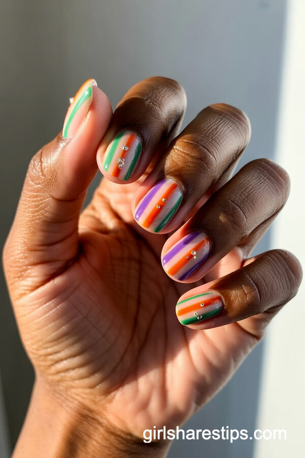 Squoval nails with Dapper Dans parade stripes