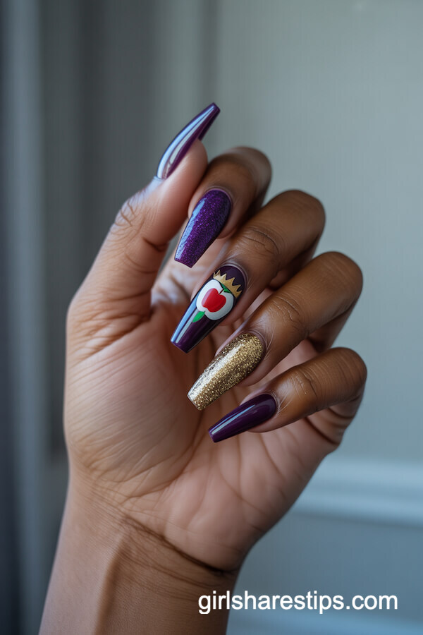 Coffin nails with Evil Queen crowned apple