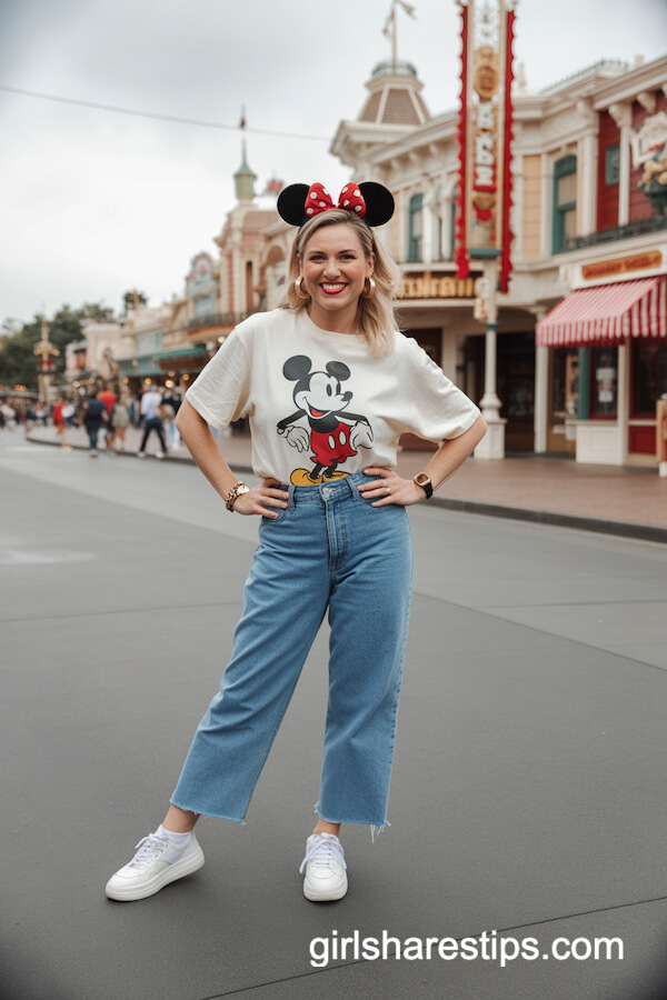 Classic Mickey Tee with High-Waisted Jeans