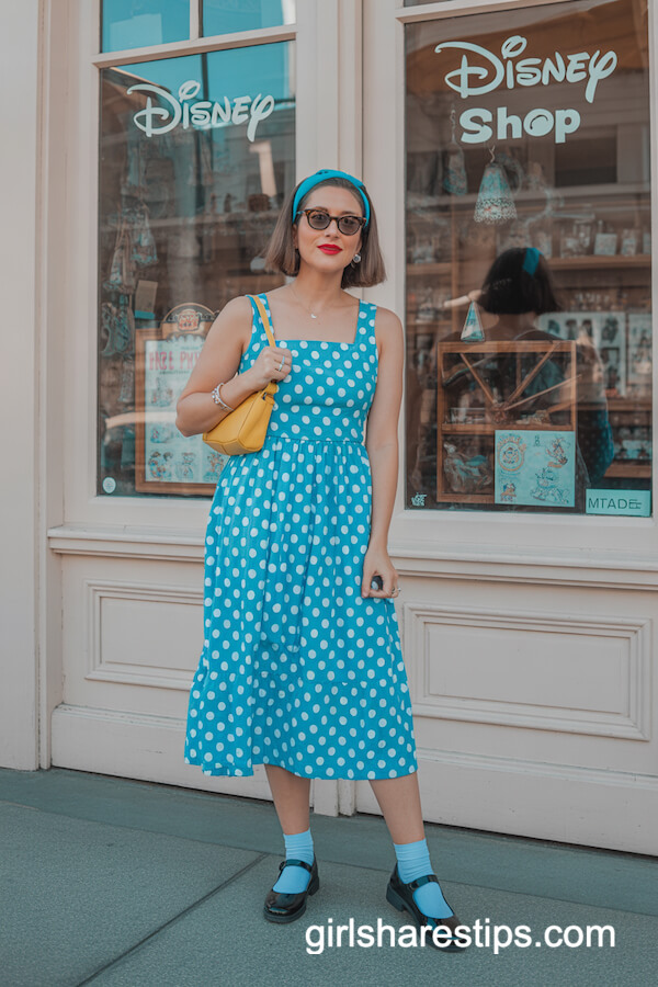Blue Polka Dot Sundress with Yellow Bag