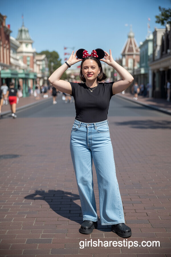 Fitted Black Tee Vintage Wide-Leg Jeans