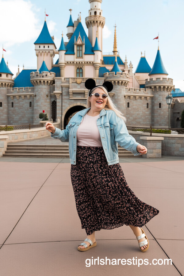 Flowy Floral Maxi Skirt and Denim Jacket