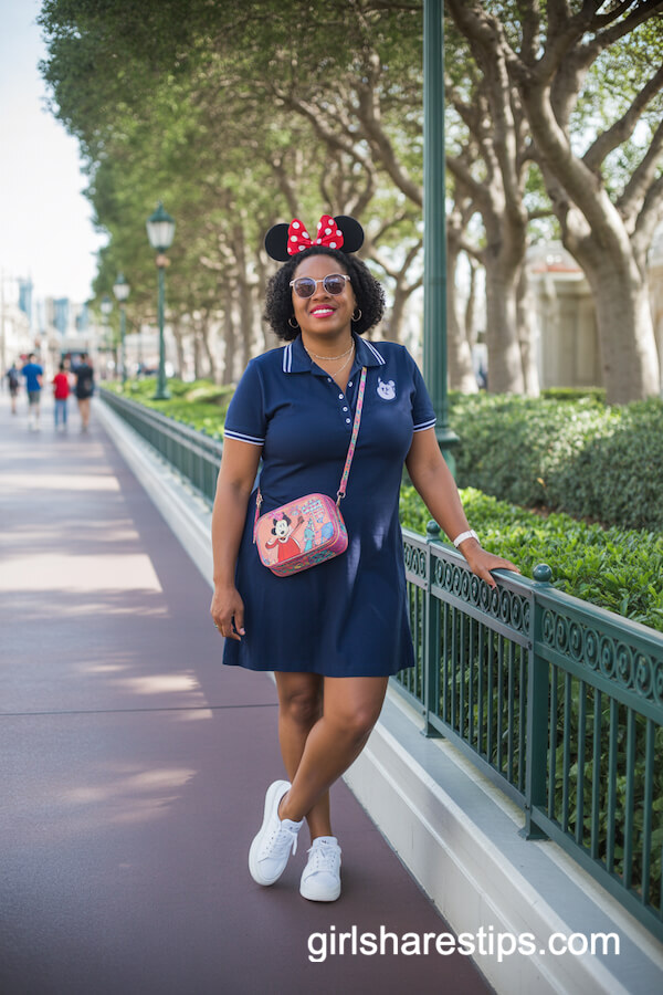 Navy Polo Dress with Colorful Crossbody