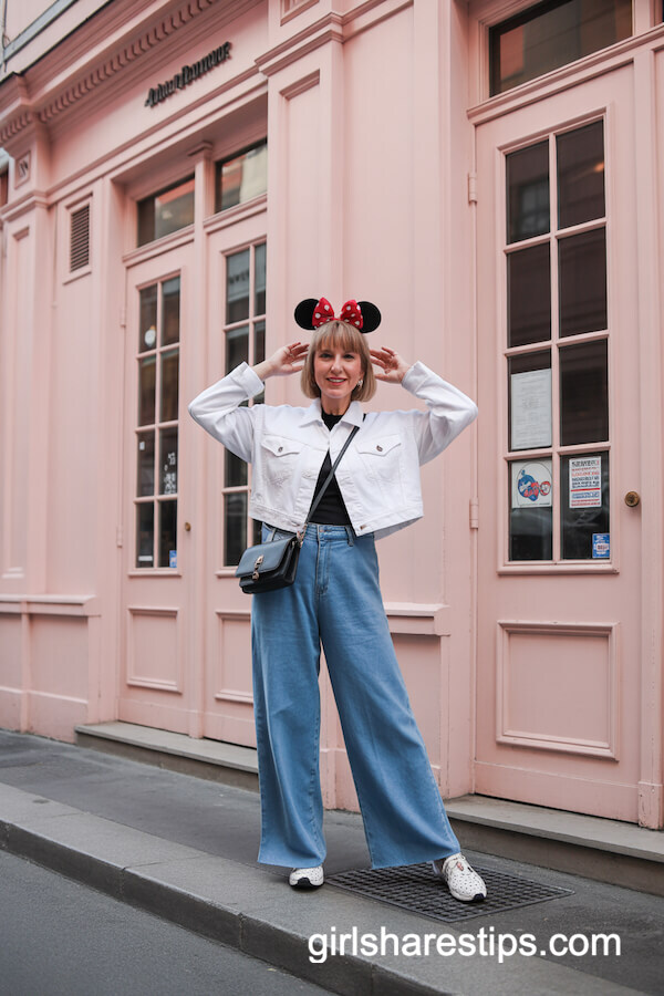 Cropped Denim Jacket with Wide-Leg Jeans