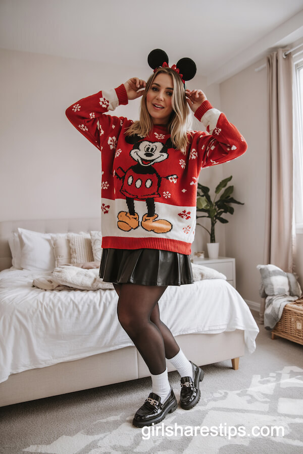 Festive Disney Sweater and Mini Skirt