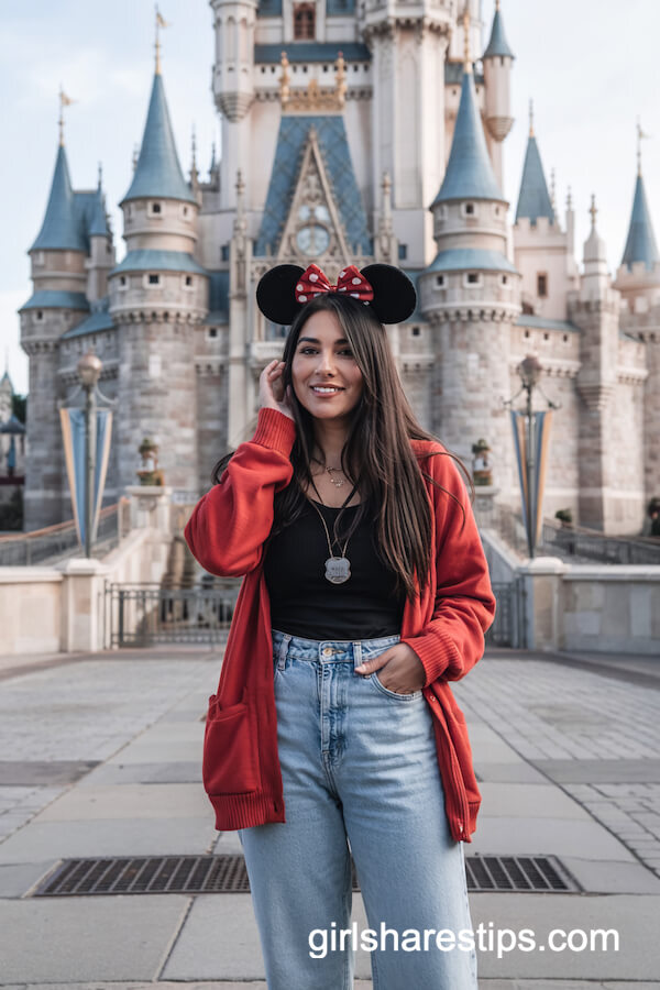 Bold Red Cardigan and Minnie Ears Combo