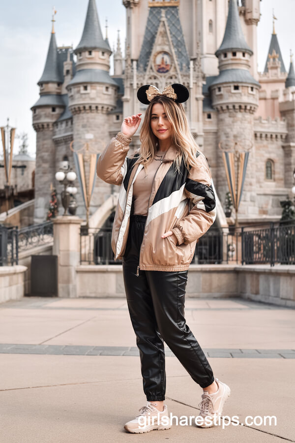 Colorblock Jacket with Leather Trousers