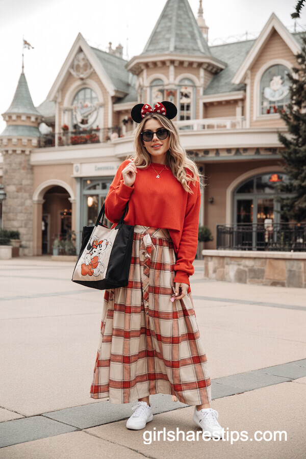Red Sweater and Plaid Skirt Disney Style