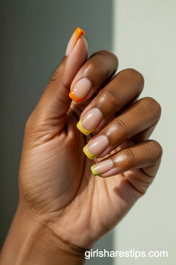 Citrus French Tip Square Nails in Orange, Lemon, and Lime