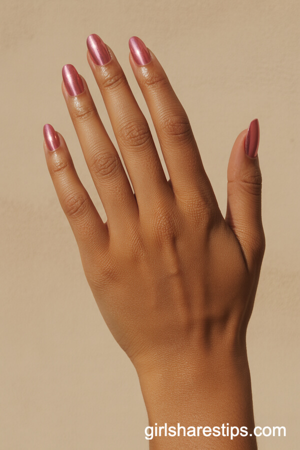 Shimmering Pink Chrome Oval Nails