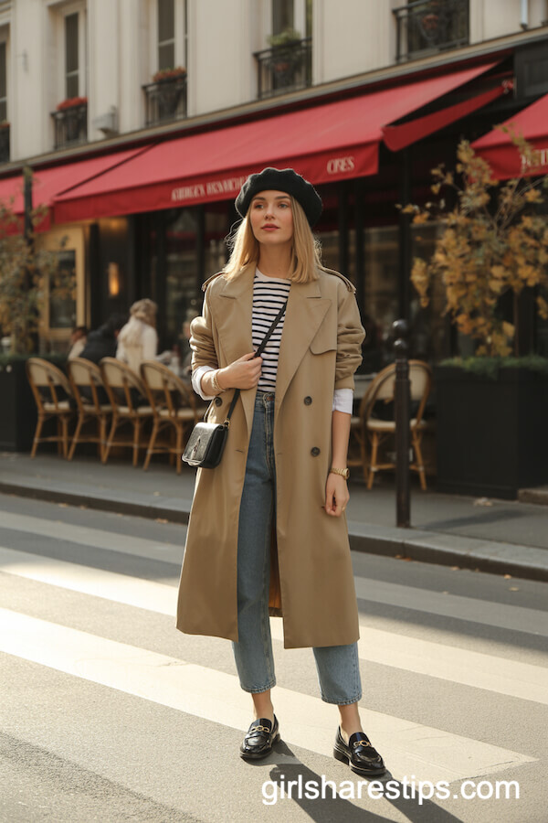 Parisian Trench Coat And Beret