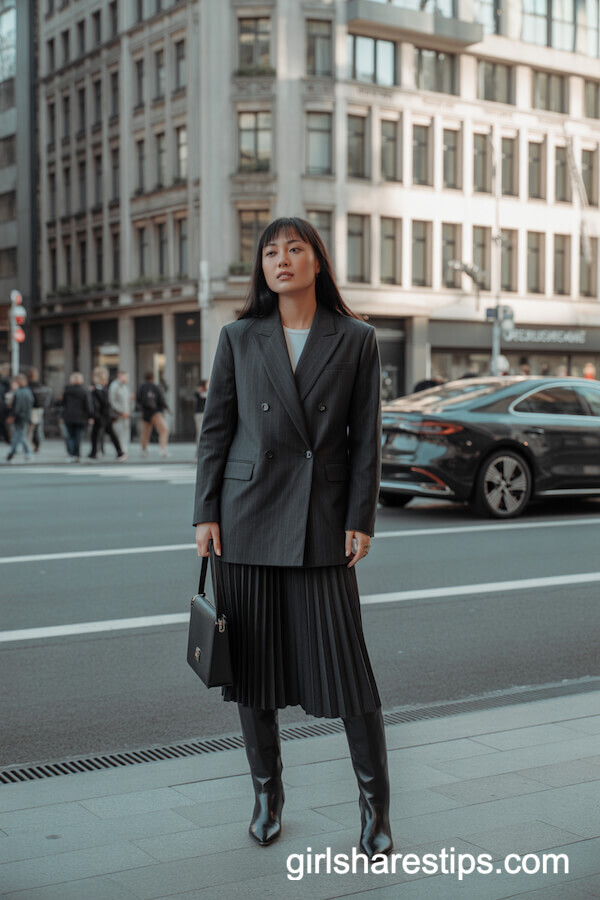 Brussels Office Blazer & Pleated Skirt