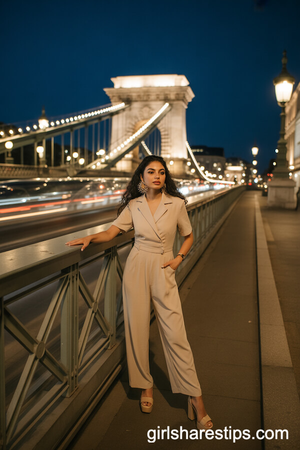 Chic Short Sleeve Jumpsuit with Statement Earrings and Platform Heels