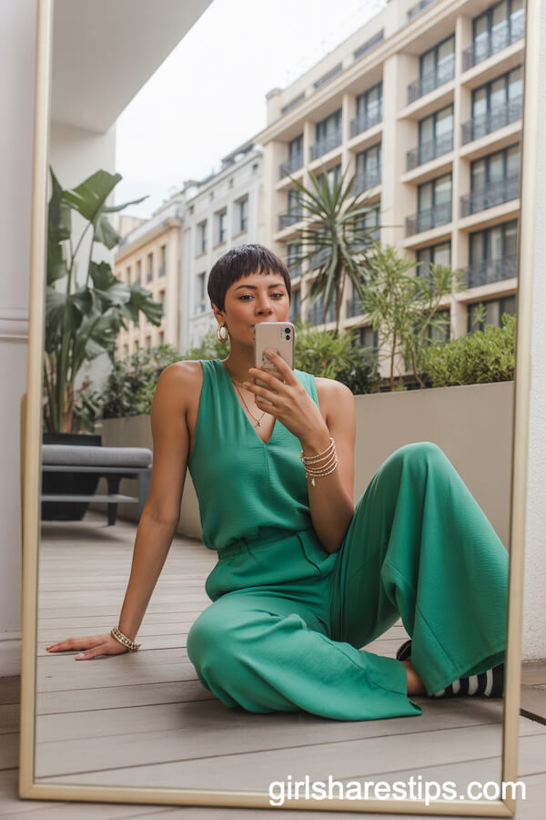 Emerald Green Jumpsuit with Gold Accessories
