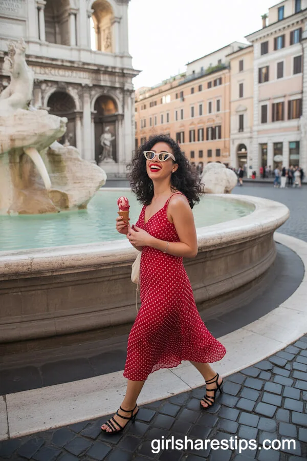 Retro Polka Dot Midi Dress with Strappy Sandals
