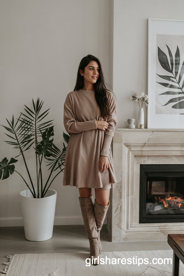 Knit Jumper Dress with Knee-High Boots