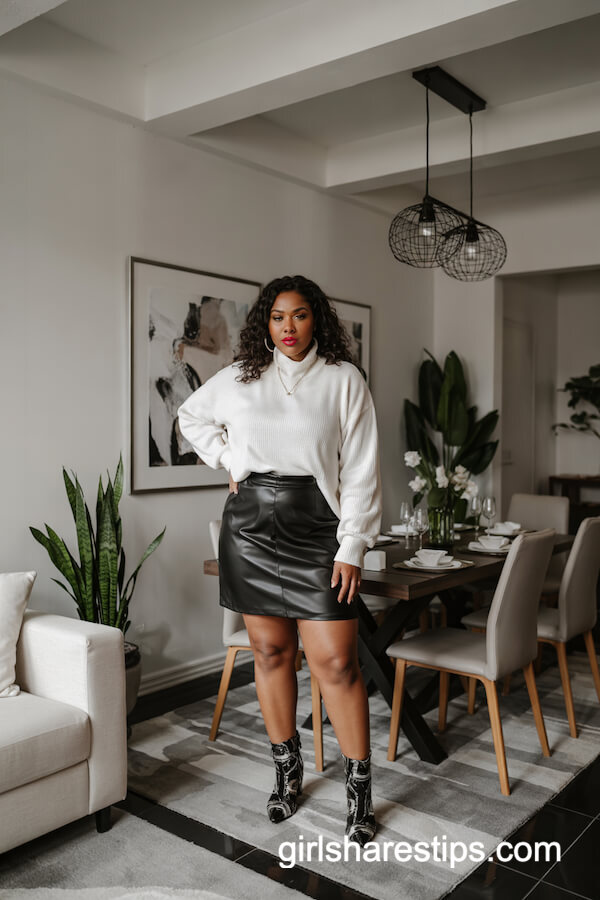 Faux Leather Mini Skirt & Statement Boots