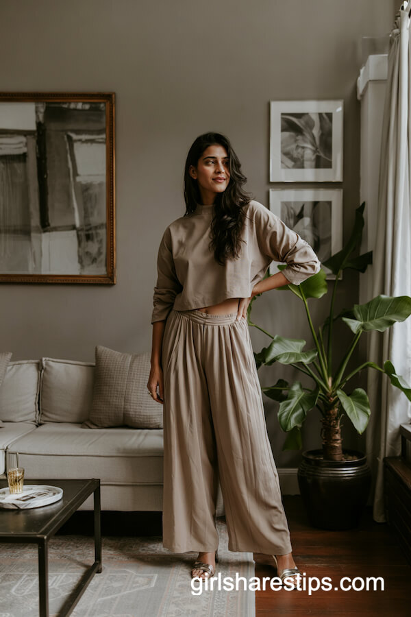 Taupe Monochrome Set with Cropped Sweater