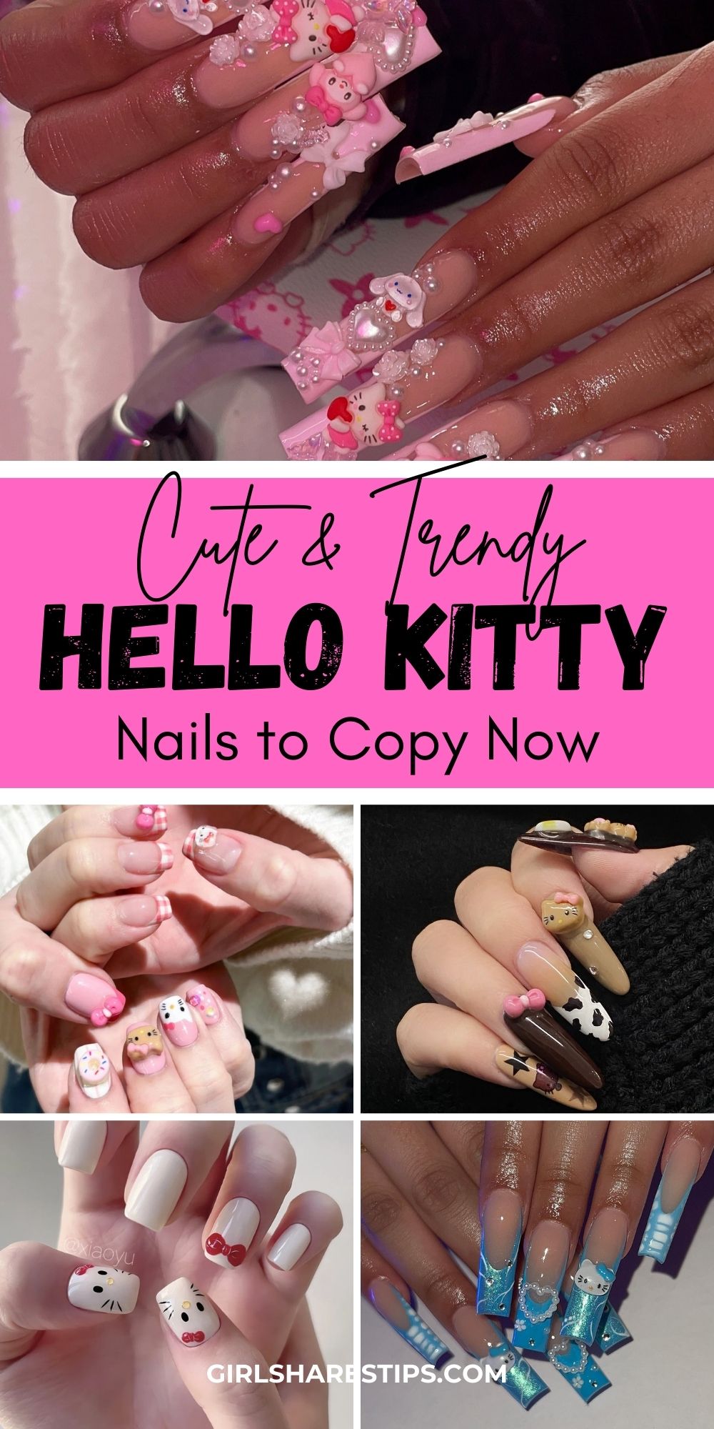 hello kitty nails collage
