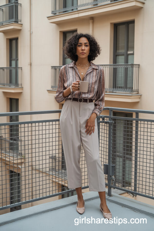 Silk Blouse Cropped Trousers Set