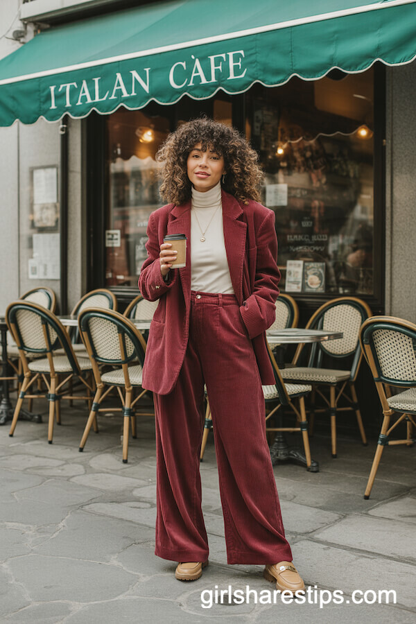 Burgundy Corduroy Blazer Outfit