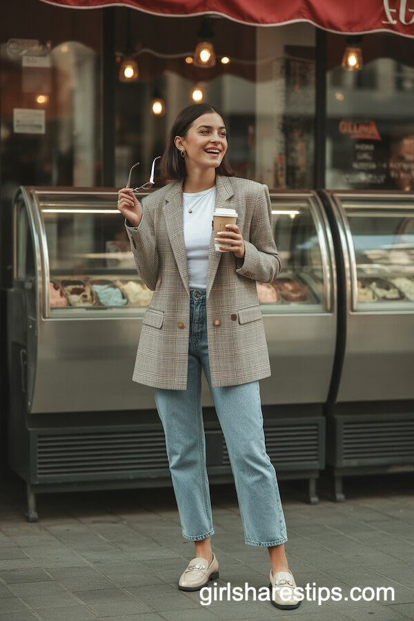 Plaid Blazer & Denim Ensemble