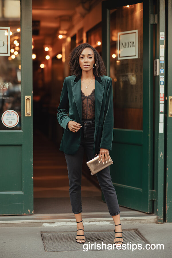 Velvet Blazer Cropped Jeans Style