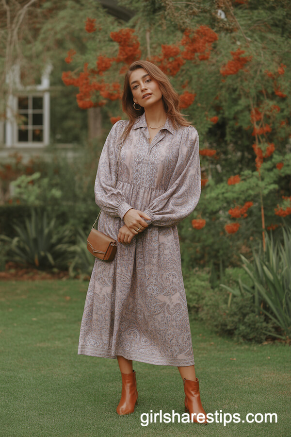 Paisley Midi Dress & Ankle Boots