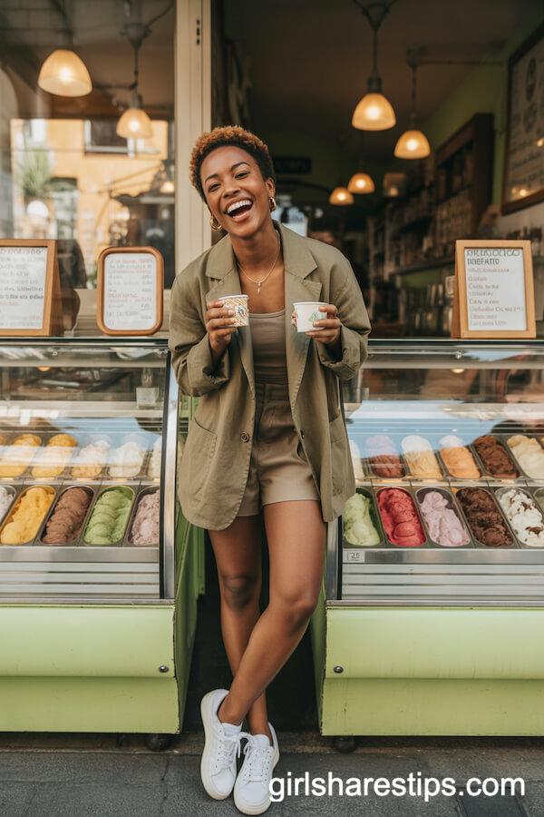 Loose Linen Blazer with Fitted Tank and Tailored Shorts